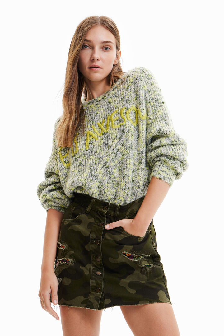 Camouflage mini skirt with buttons | Desigual