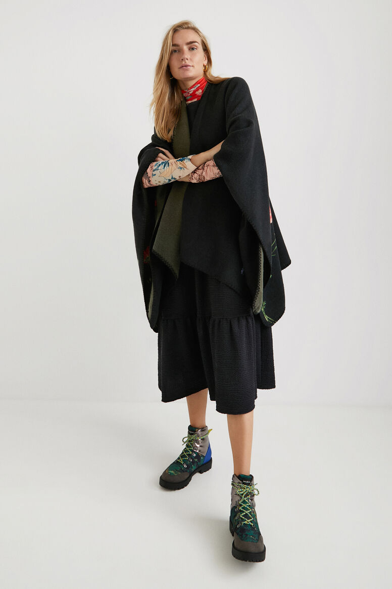 Embroidered long poncho | Desigual