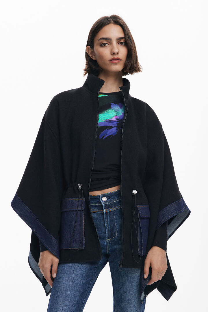 Poncho en denim combiné | Desigual