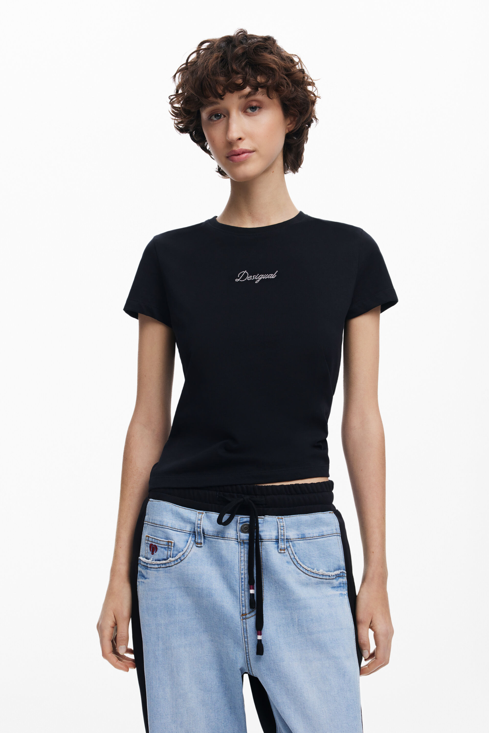 Desigual Contrast Jogger Jeans In Black