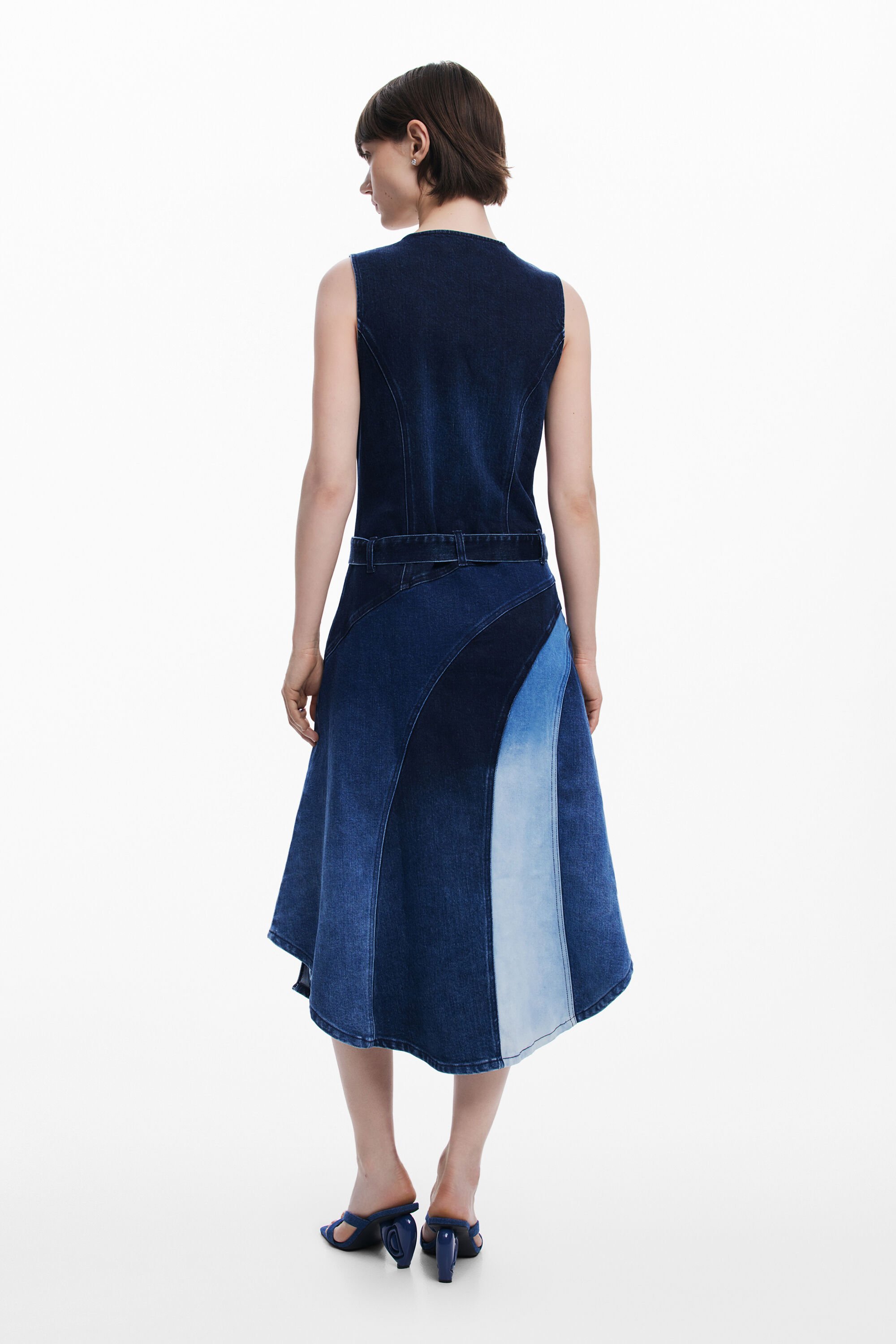 Desigual Denim Midi Dress With Belt In Blue