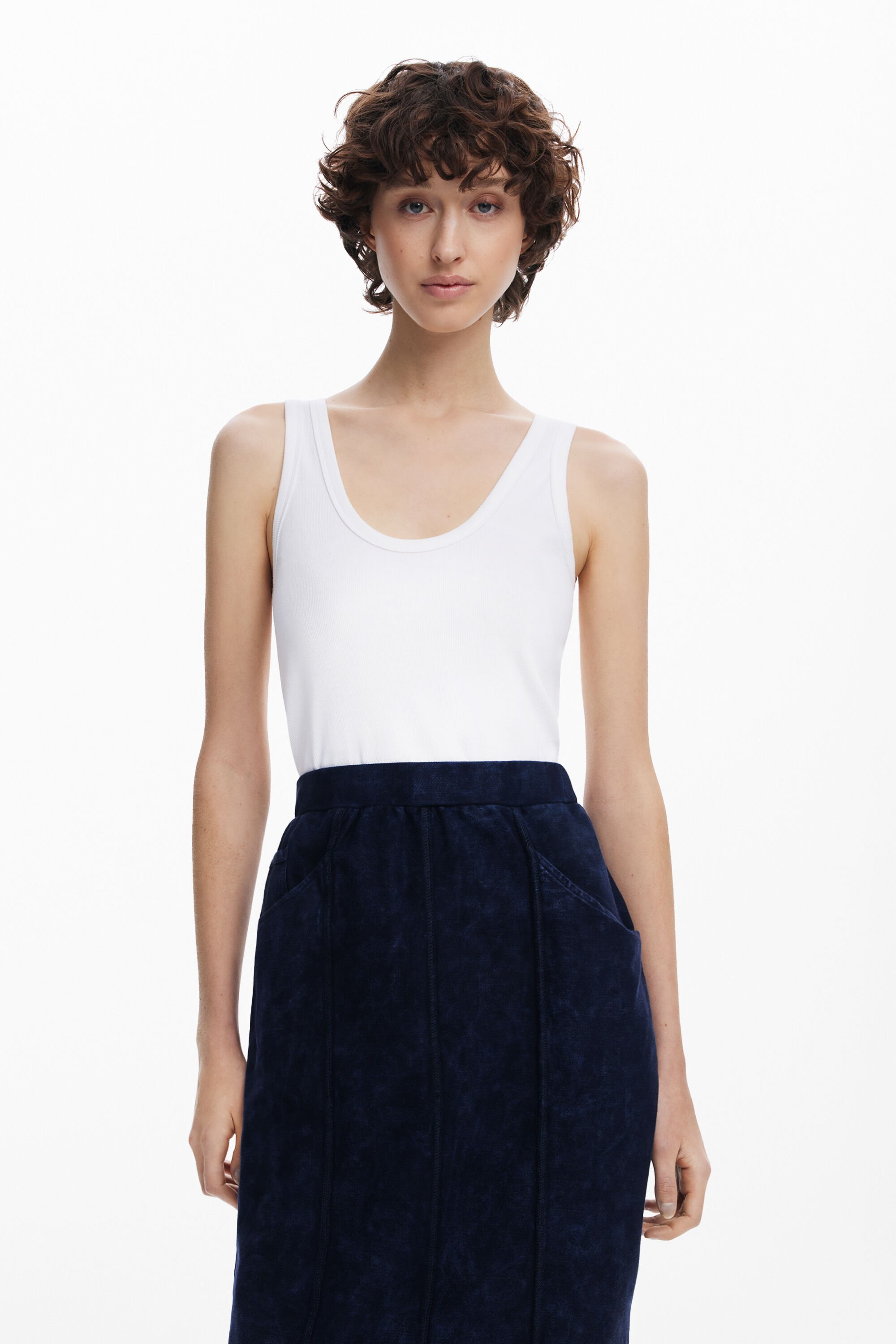 Desigual Midi Tank Dress With Denim Skirt In Black