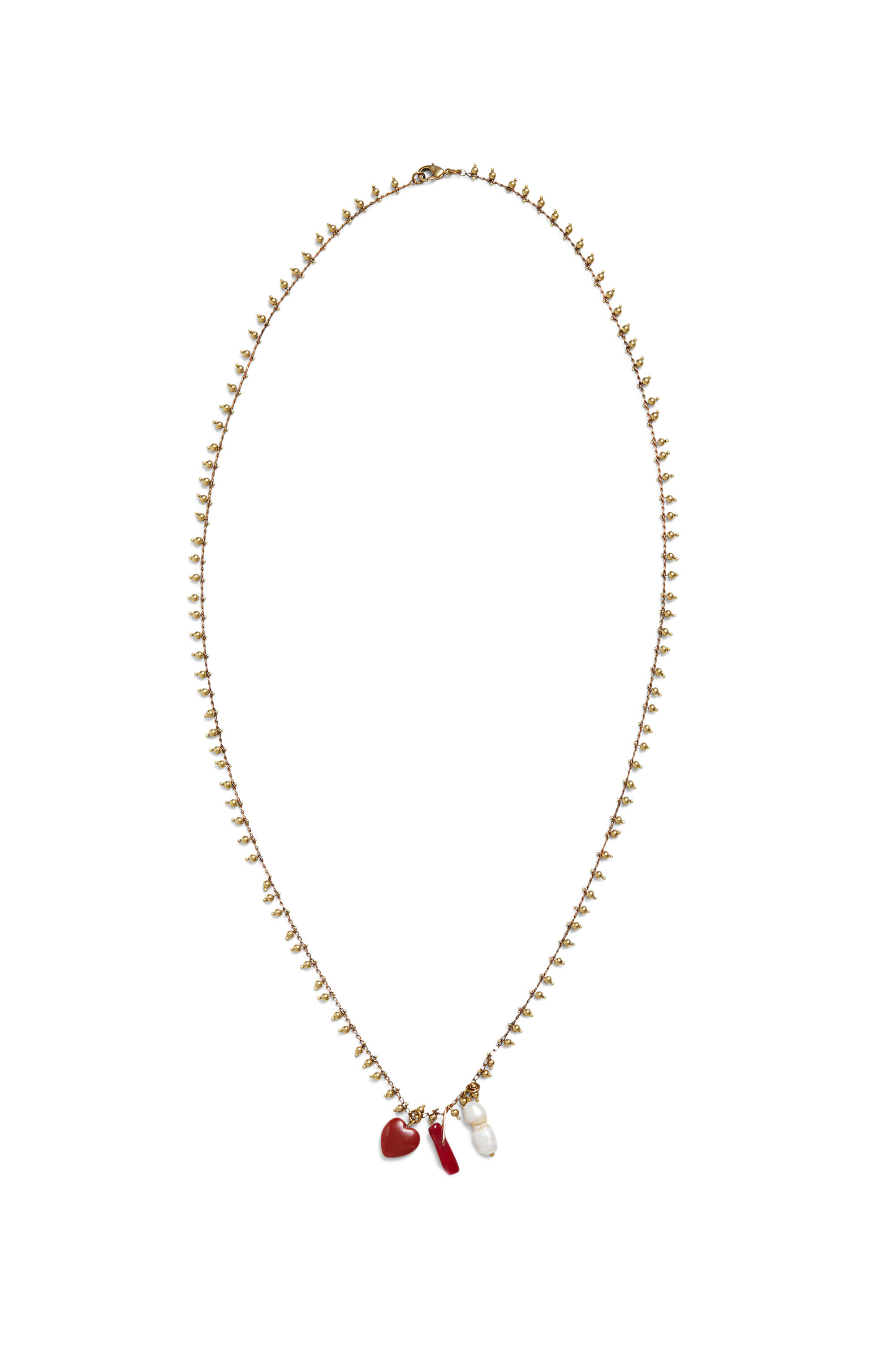 Long golden necklace charms