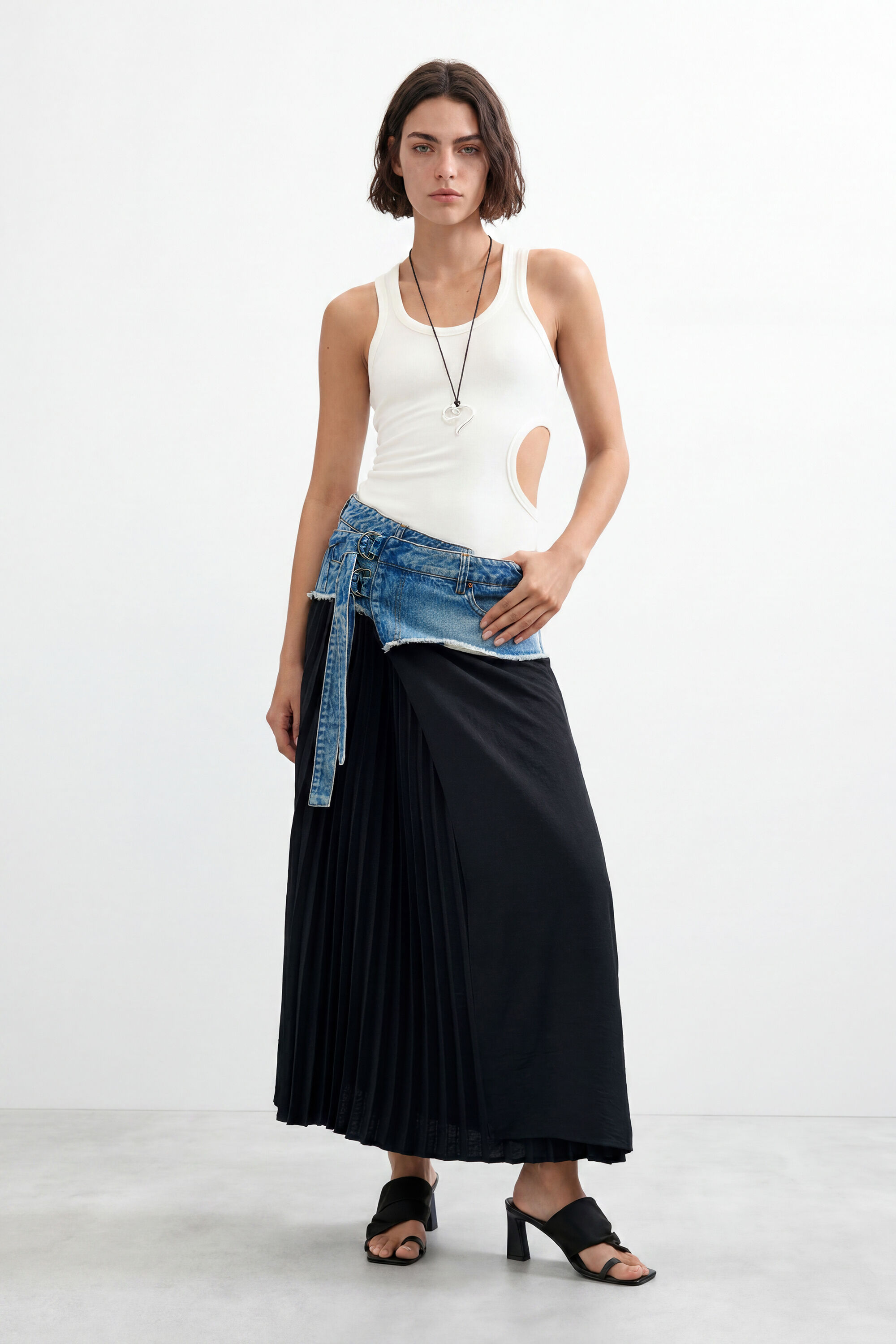 Desigual, Long pleated denim skirt, Women, Blue, M
