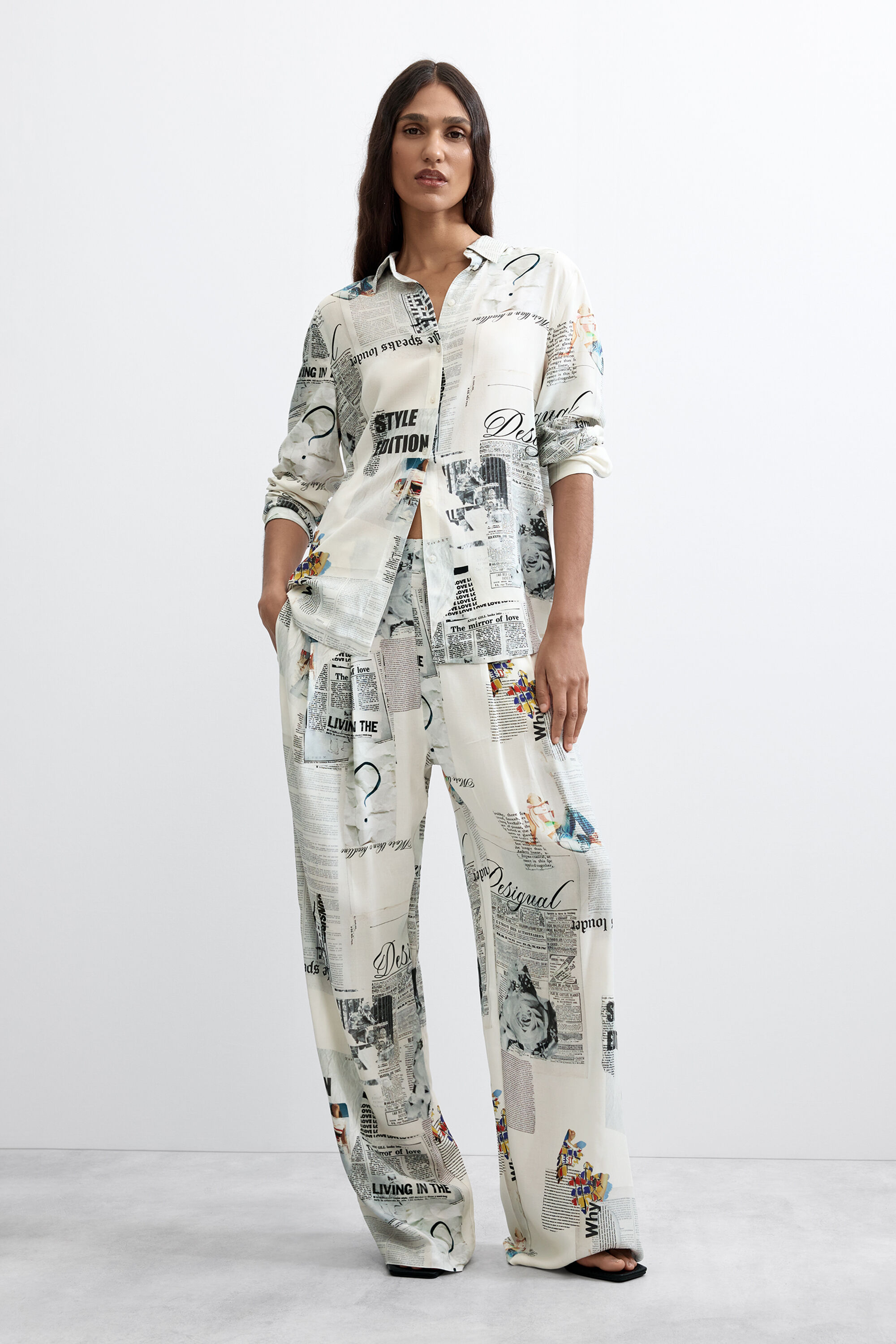 プリントワイドレッグパンツ ホワイト 女性用 I Desigual.com