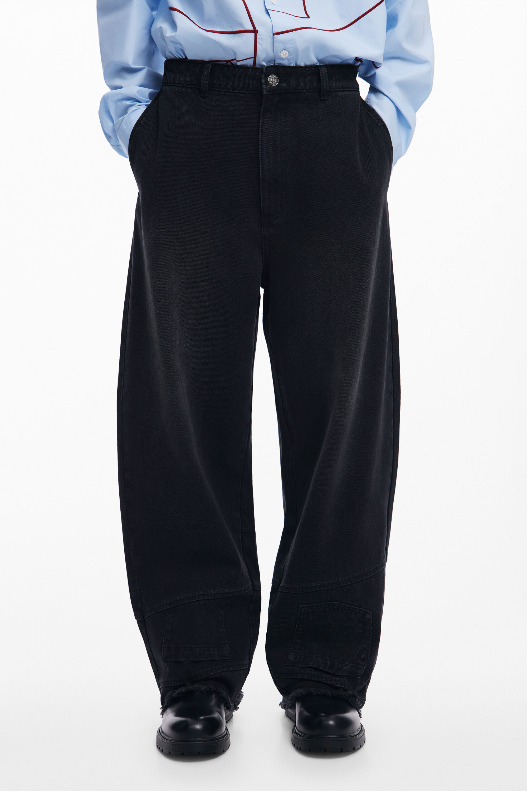 Desigual Upcycled Jeans With Frayed Hem In Blue