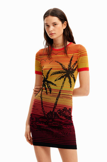 Short knit palm tree dress | Desigual