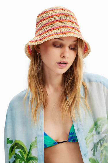 Striped raffia bucket hat | Desigual