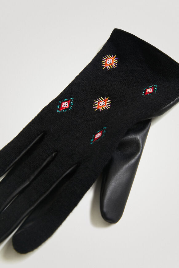 Bimaterial embroidered gloves | Desigual