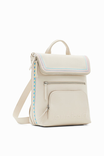 Midsize embroidered-flap backpack