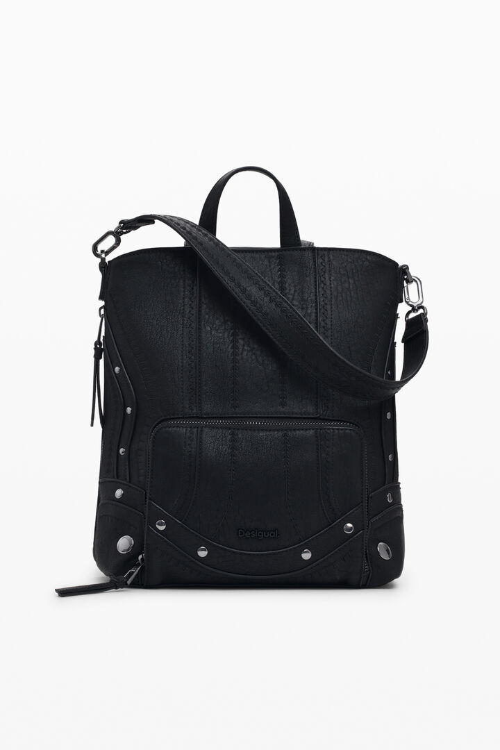 Small faux leather patch backpack
