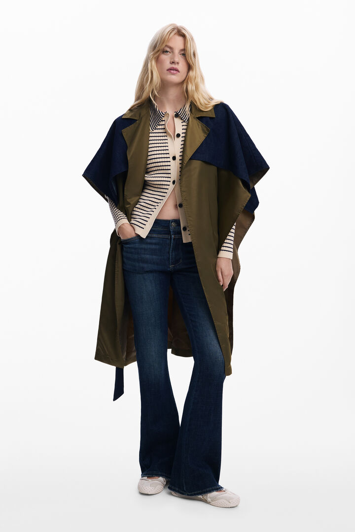 Poncho estilo trench bimateria