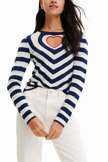 Striped heart cut-out pullover | Desigual