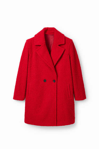 Double-breasted bouclé coat