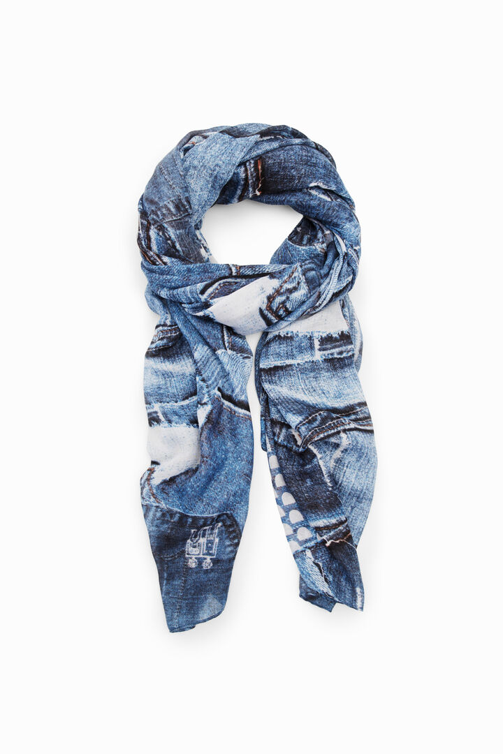 Denim patchwork rectangular foulard | Desigual
