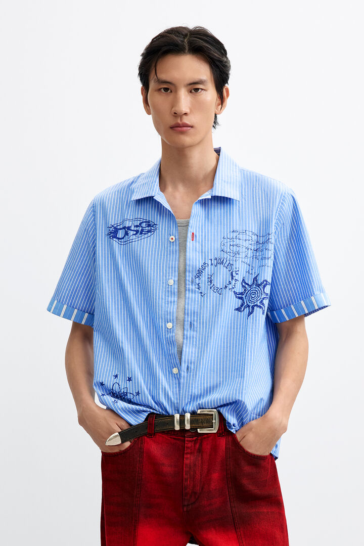 Short printed cotton shirt