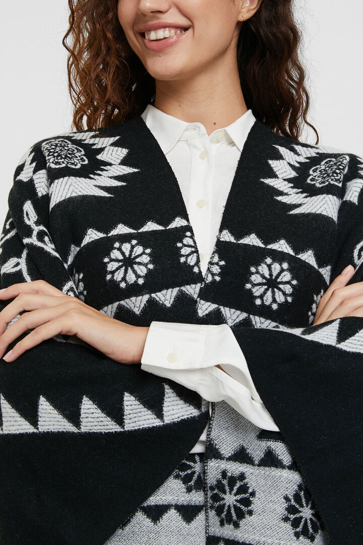 Poncho rectangular cenefas étnicas | Desigual