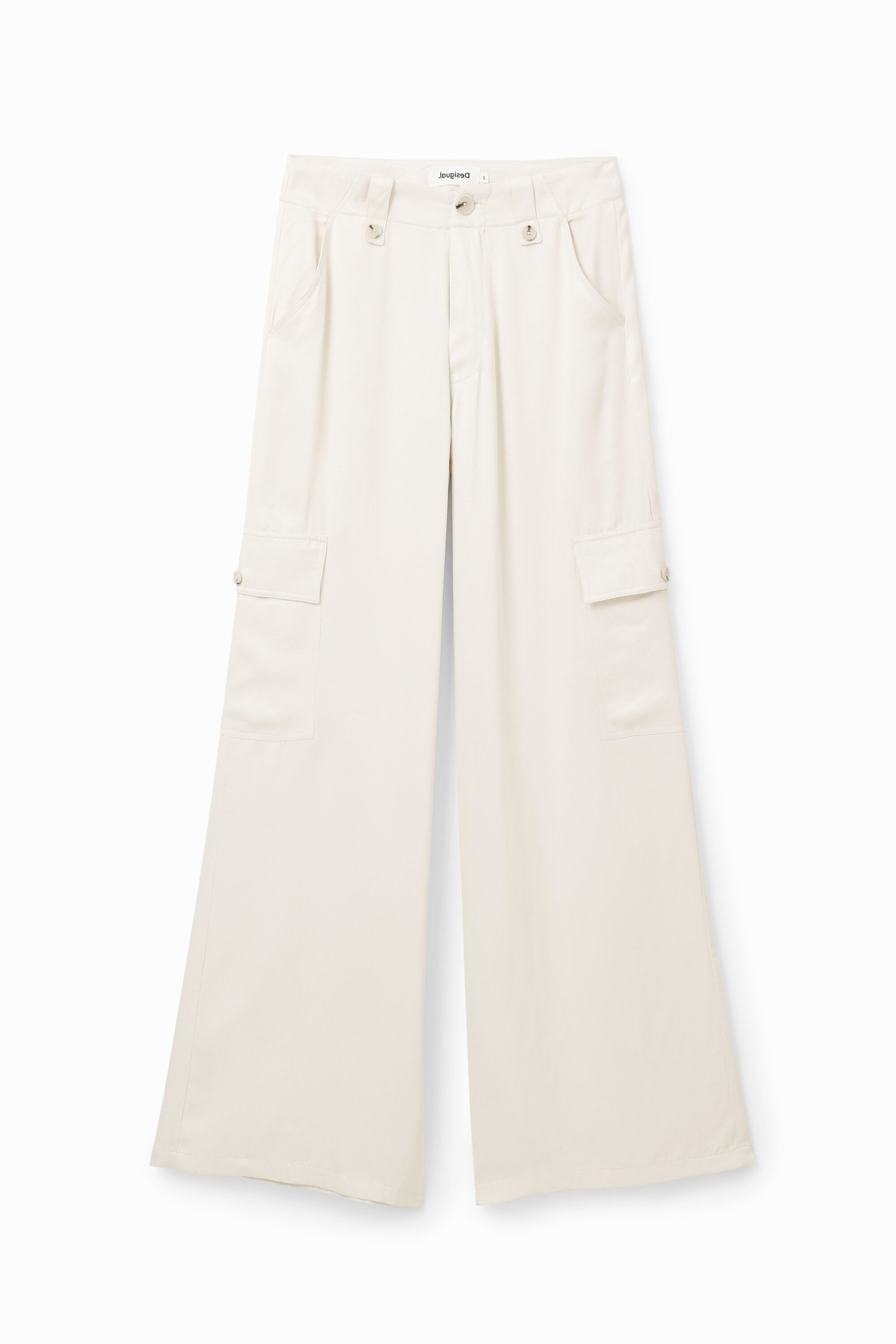 Satinierte Cargo Hose Wide Leg WHITE S  - Onlineshop Desigual