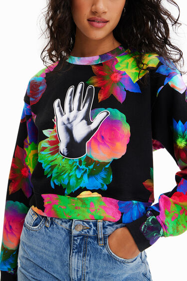 Sudadera corta flores mano | Desigual