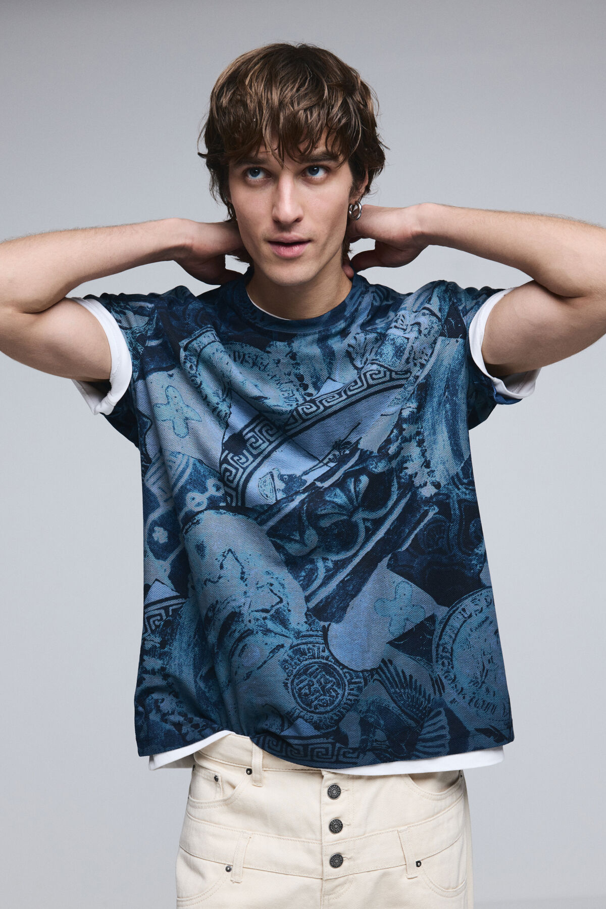 モザイク柄半袖Tシャツ 青 メンズ I Desigual.com