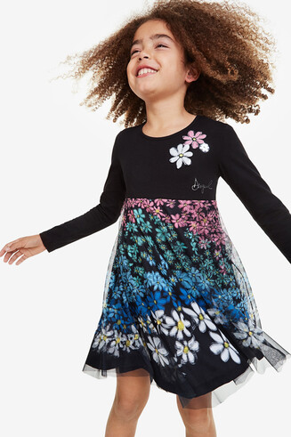 Vestito svasato strato in voile floreale multicolore | Desigual Vestito svasato strato in voile floreale multicolore