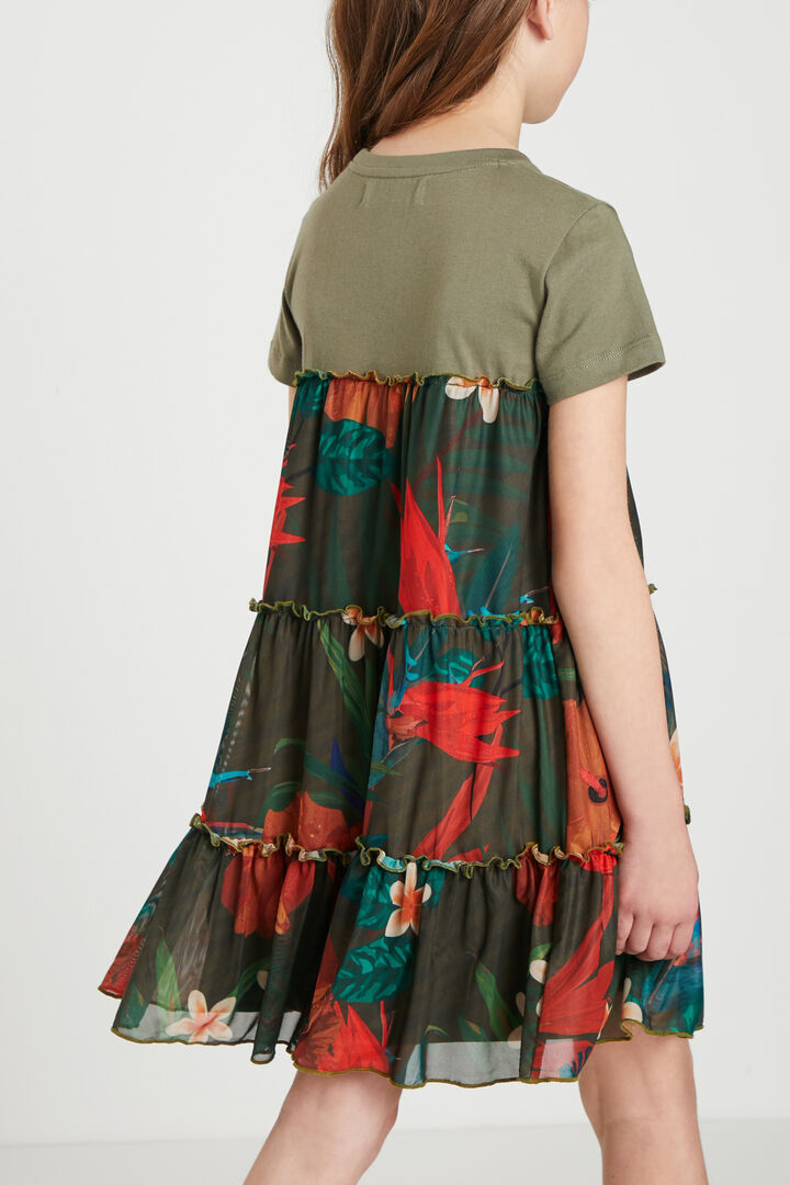 Vestido camisetero volantes flores | Desigual