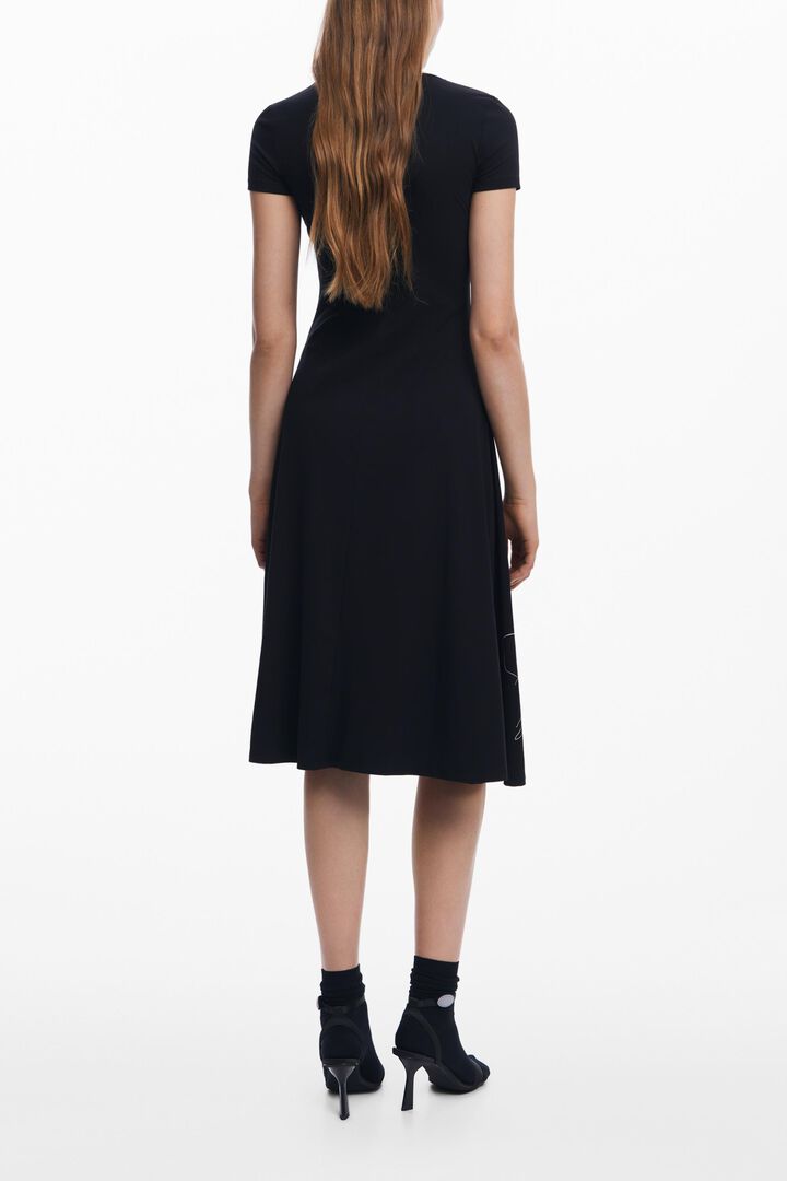 Midi dress with floral silhouettes