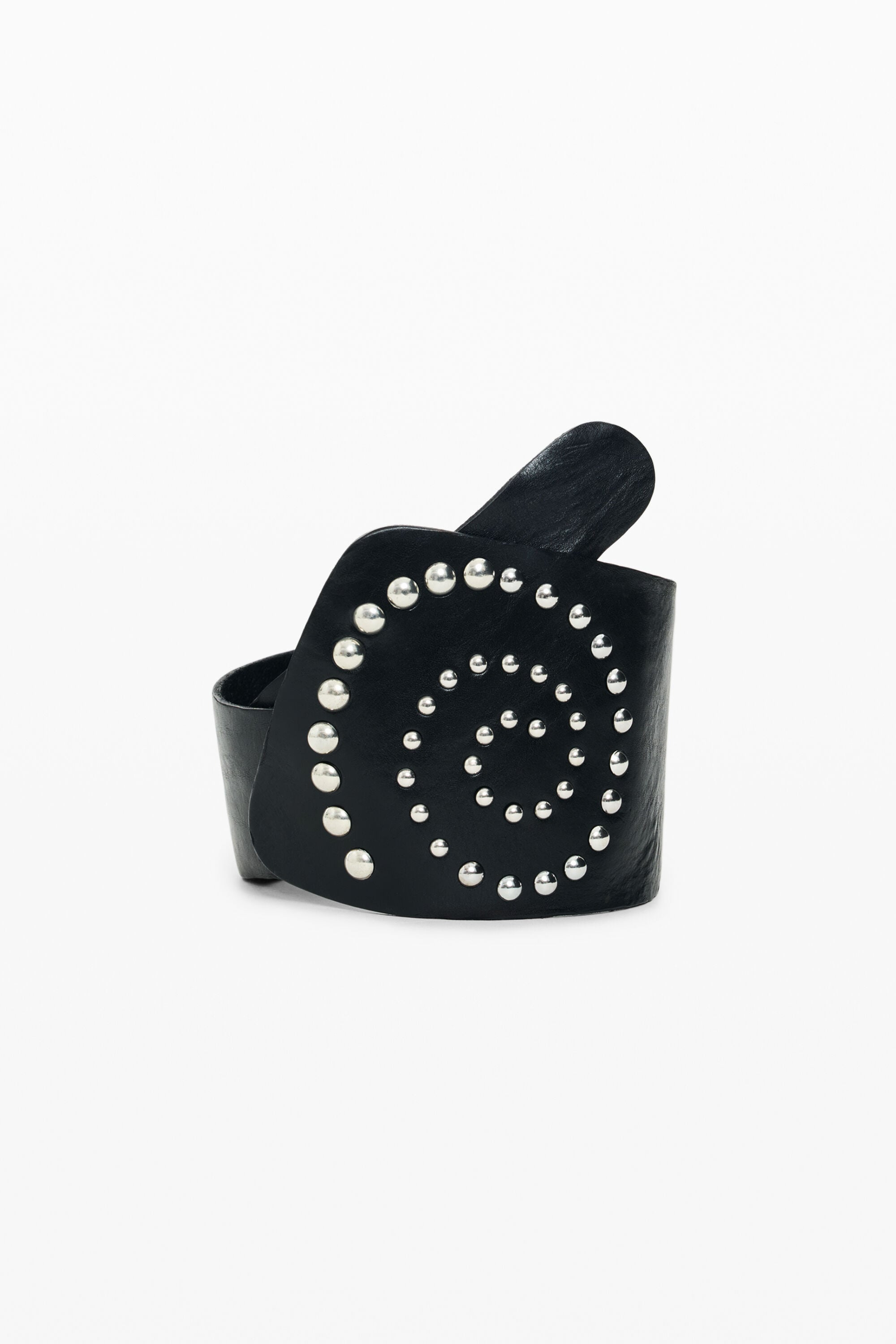 Cinturón Espiral Tachas Piel, Cow Leather, Negro,