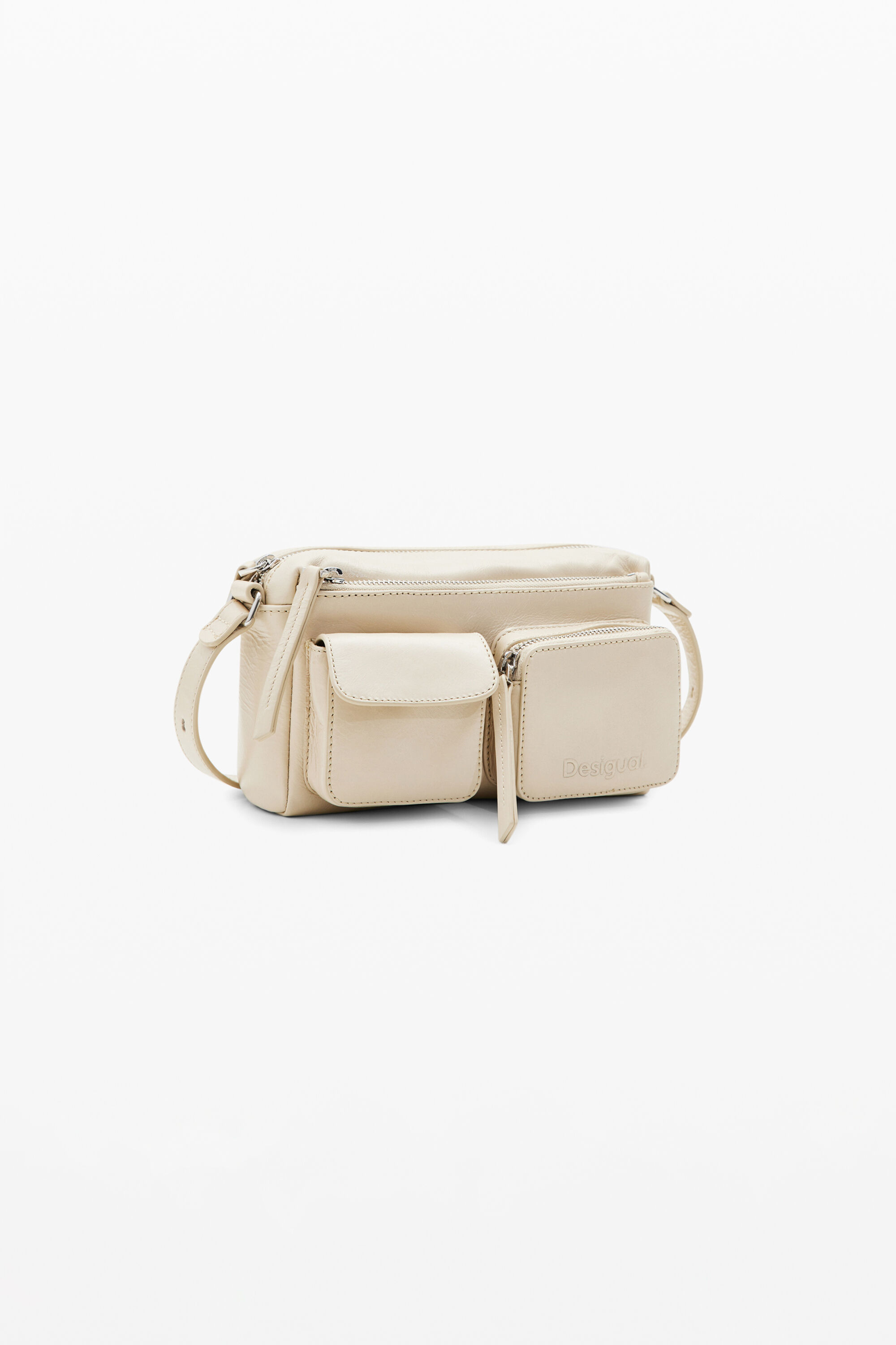 Bandolera pequeña piel bolsillos, Cow Leather, Blanco, U