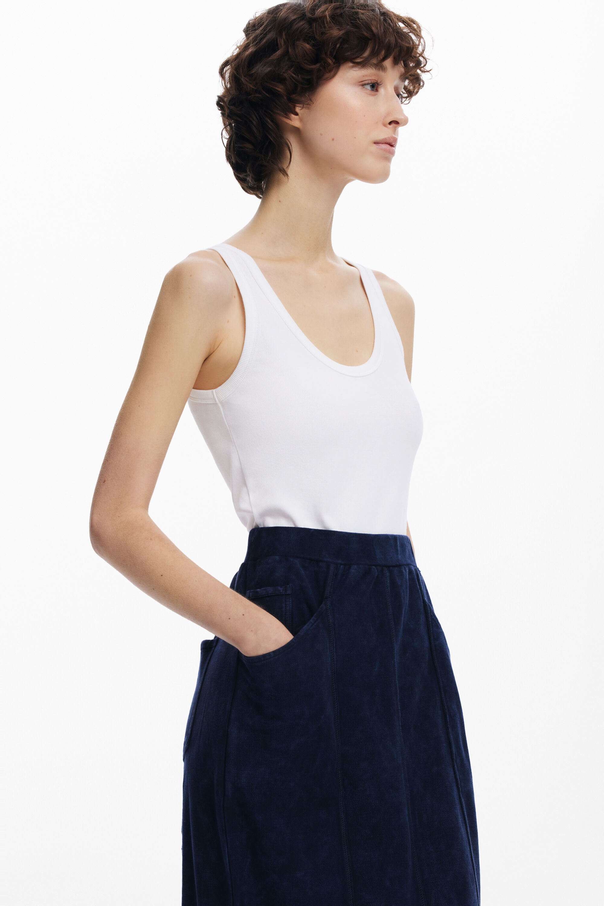 Desigual Midi Tank Dress With Denim Skirt In Black
