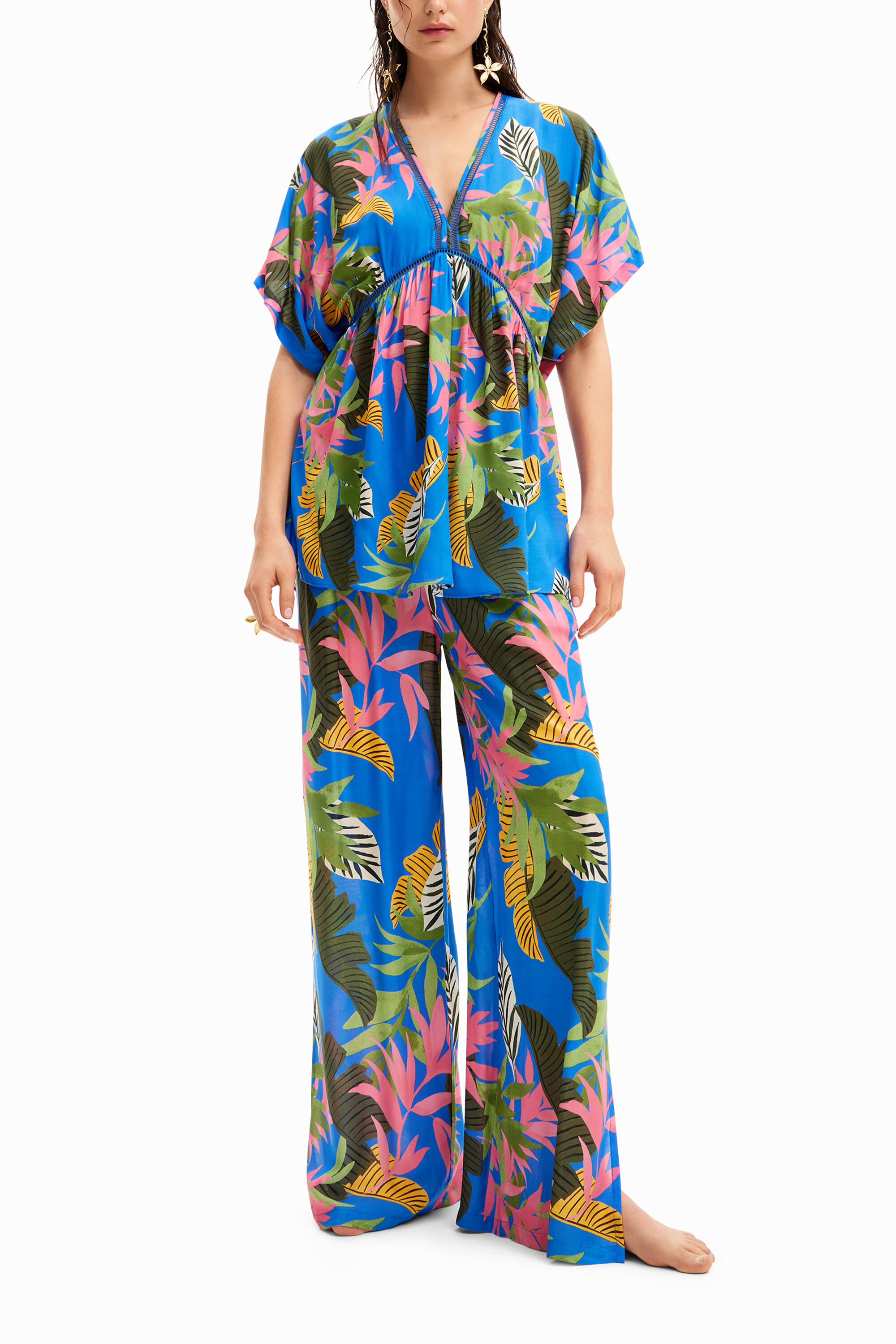 Shop Desigual Tropical Tunic Dress In Blue