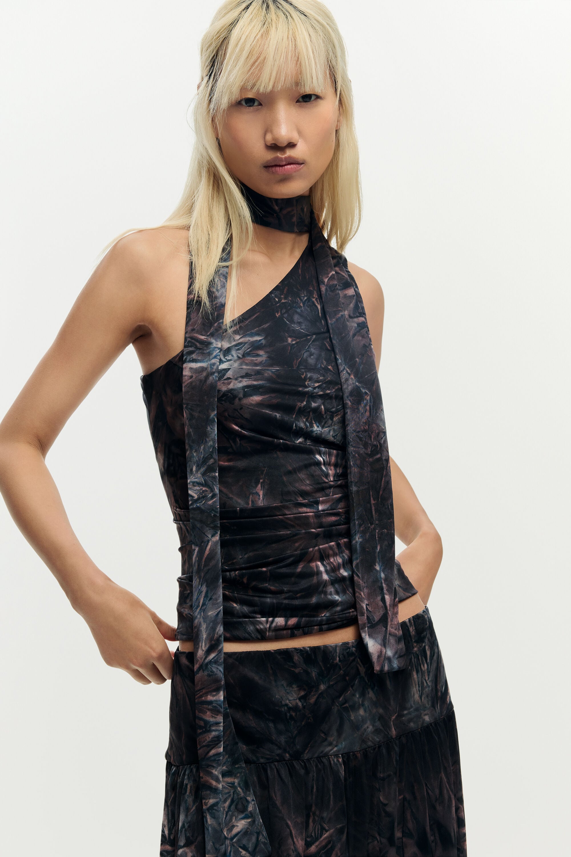 Desigual, Asymmetrisches enges top, Polyester, Braun, S