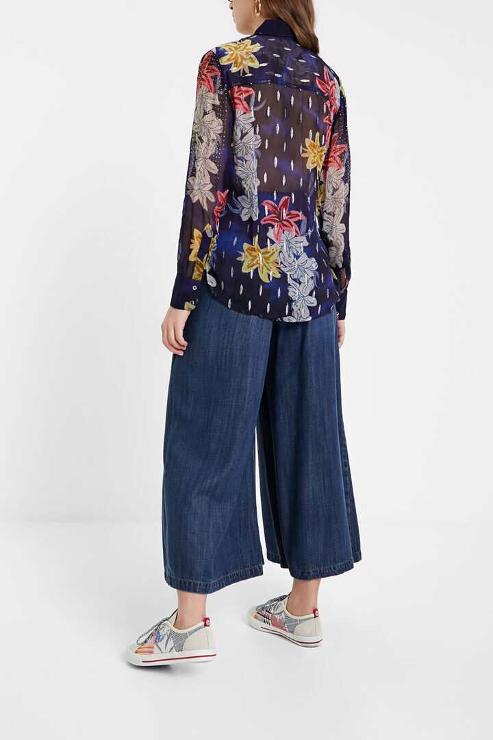 Camisa floral con transparencias y pedrería | Desigual