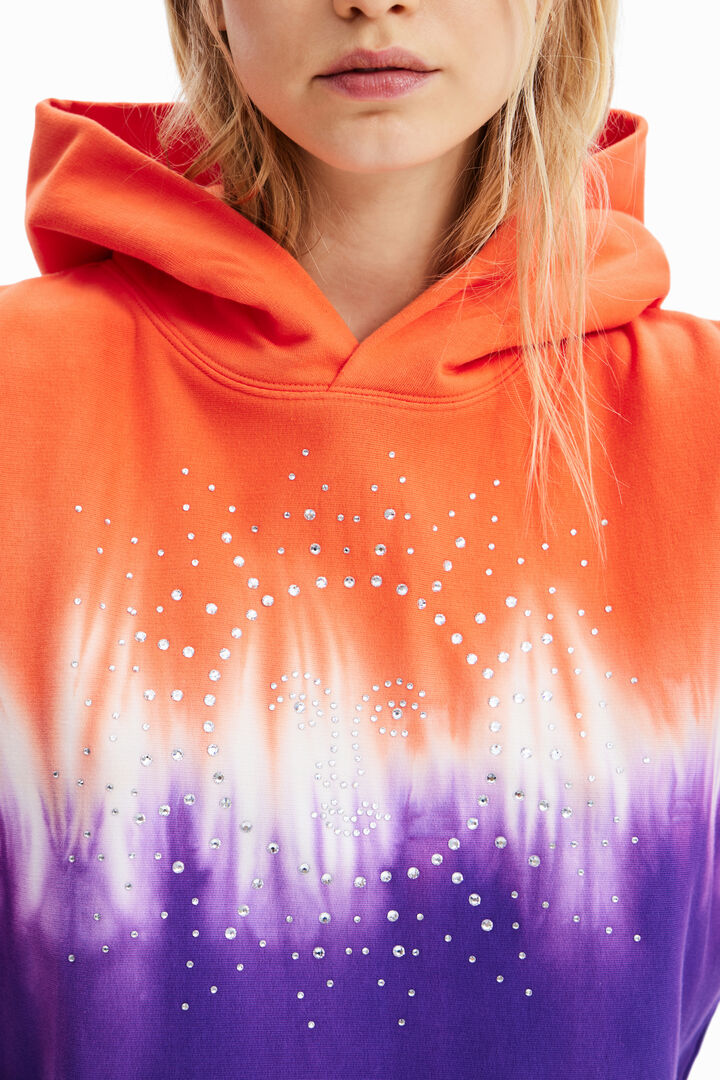 Short tie-dye rhinestone hoodie | Desigual