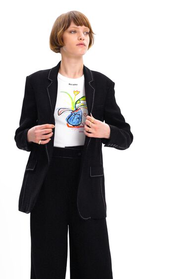 el viento es fuerte Pareja Melodioso Blazer largo pespuntes de mujer I Desigual.com