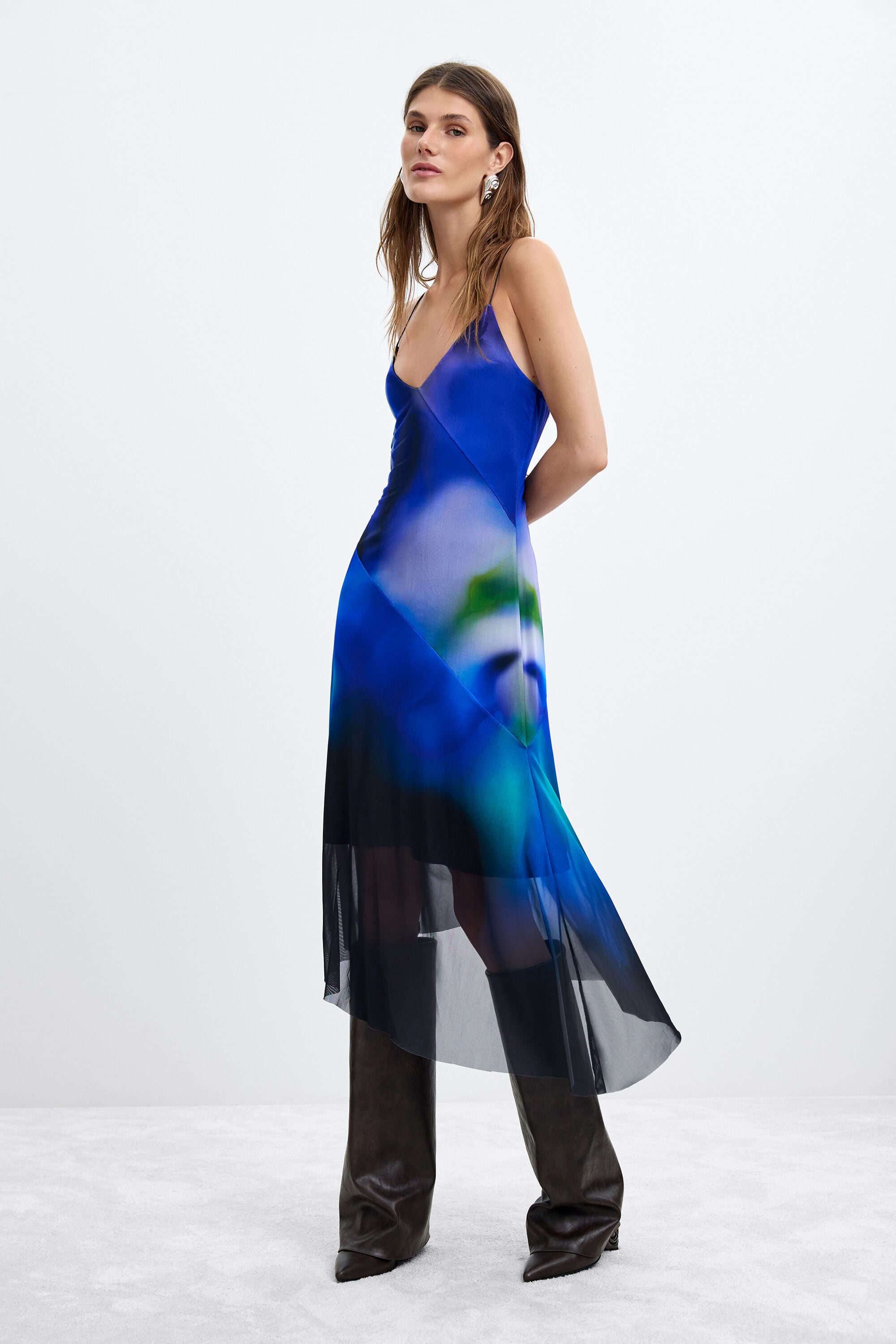 Desigual, Vestido Asimétrico Lencero M C Lacroix, Mujer, Poliester, Azul