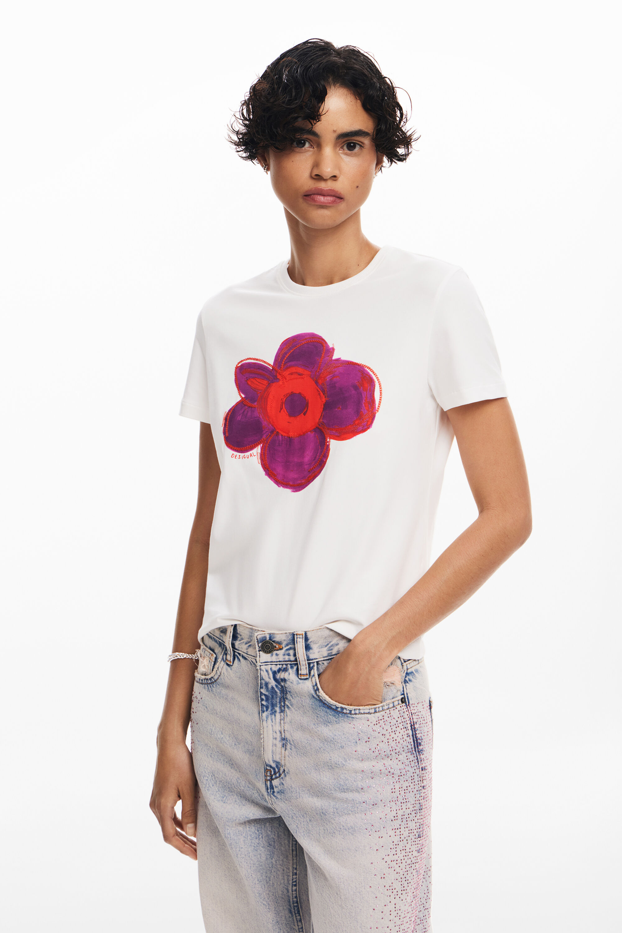 Desigual Women s Flower T Shirt White T shirts