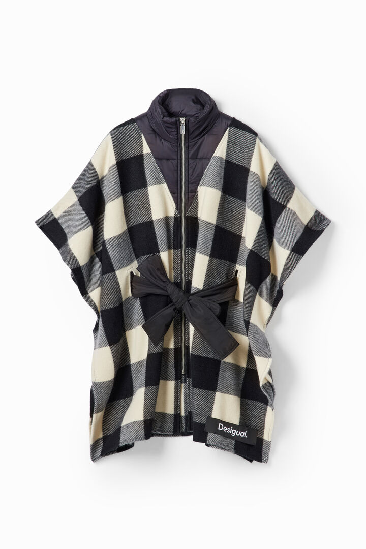 Plaid belted poncho