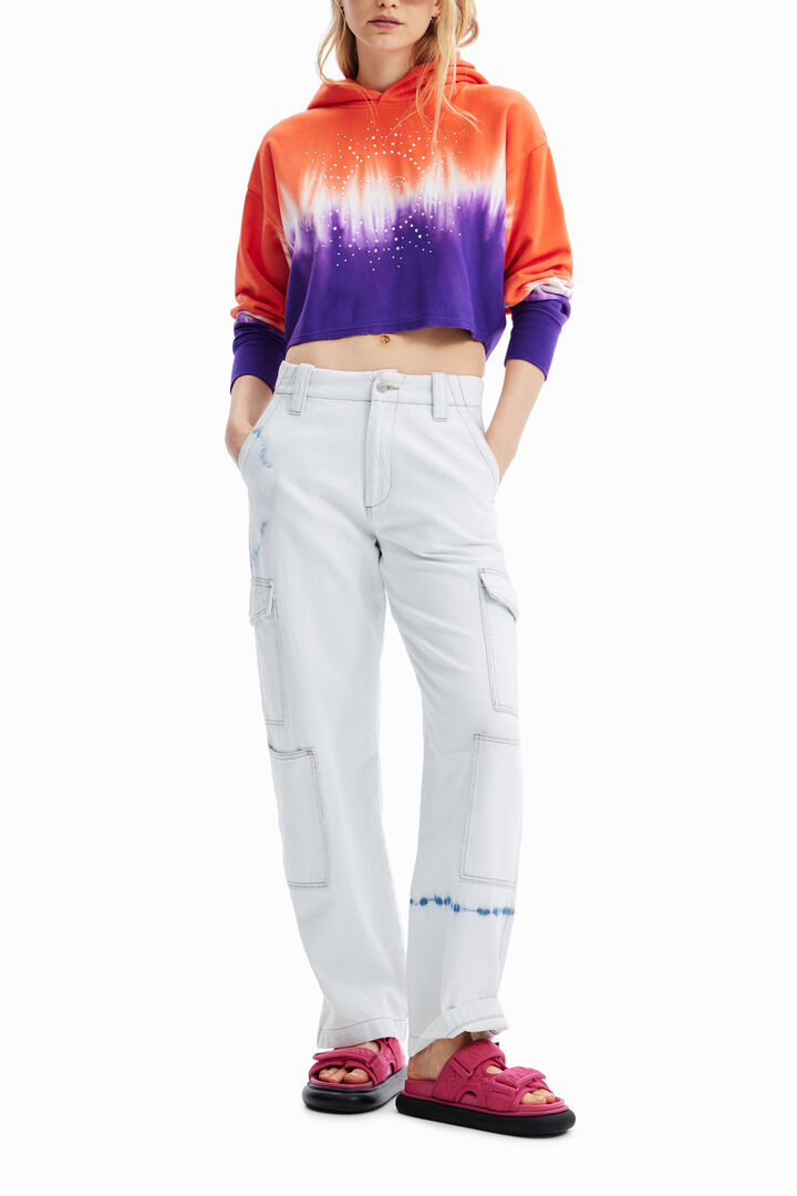 Short tie-dye rhinestone hoodie | Desigual