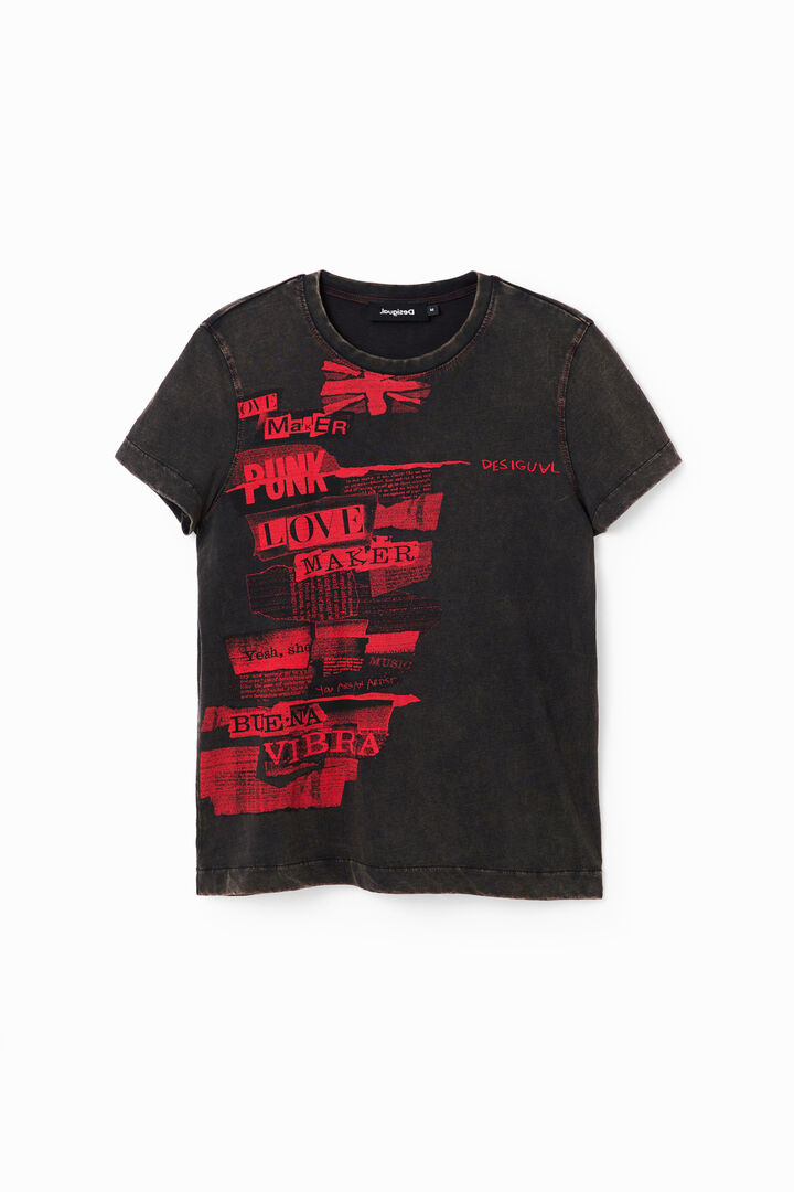 Washed-effect newspaper T-shirt | Desigual