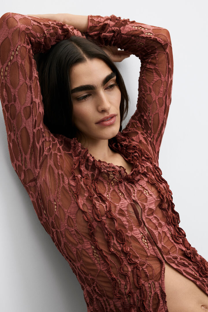 long sleeve tulle T-shirt