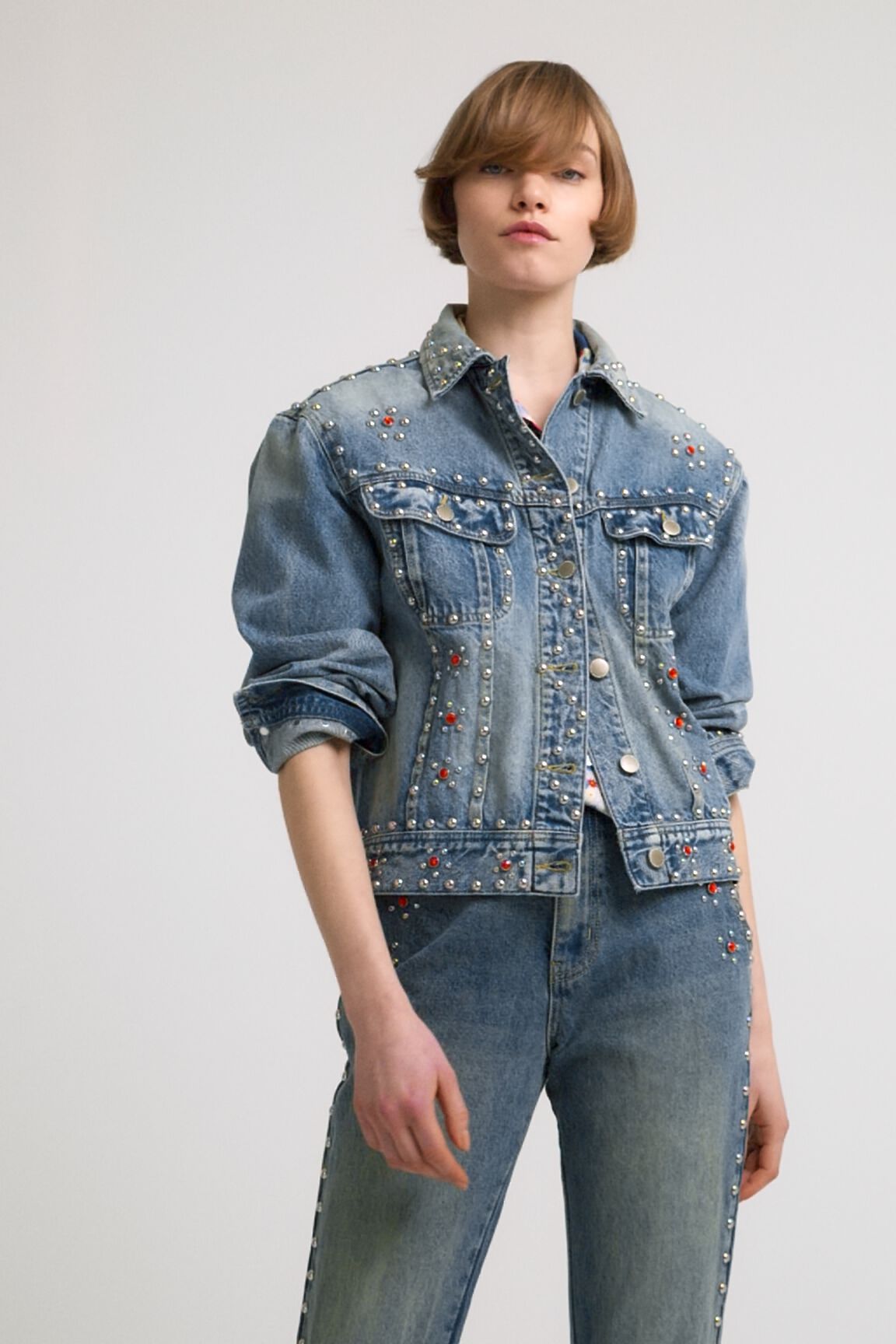 Giacca top jeans borchie