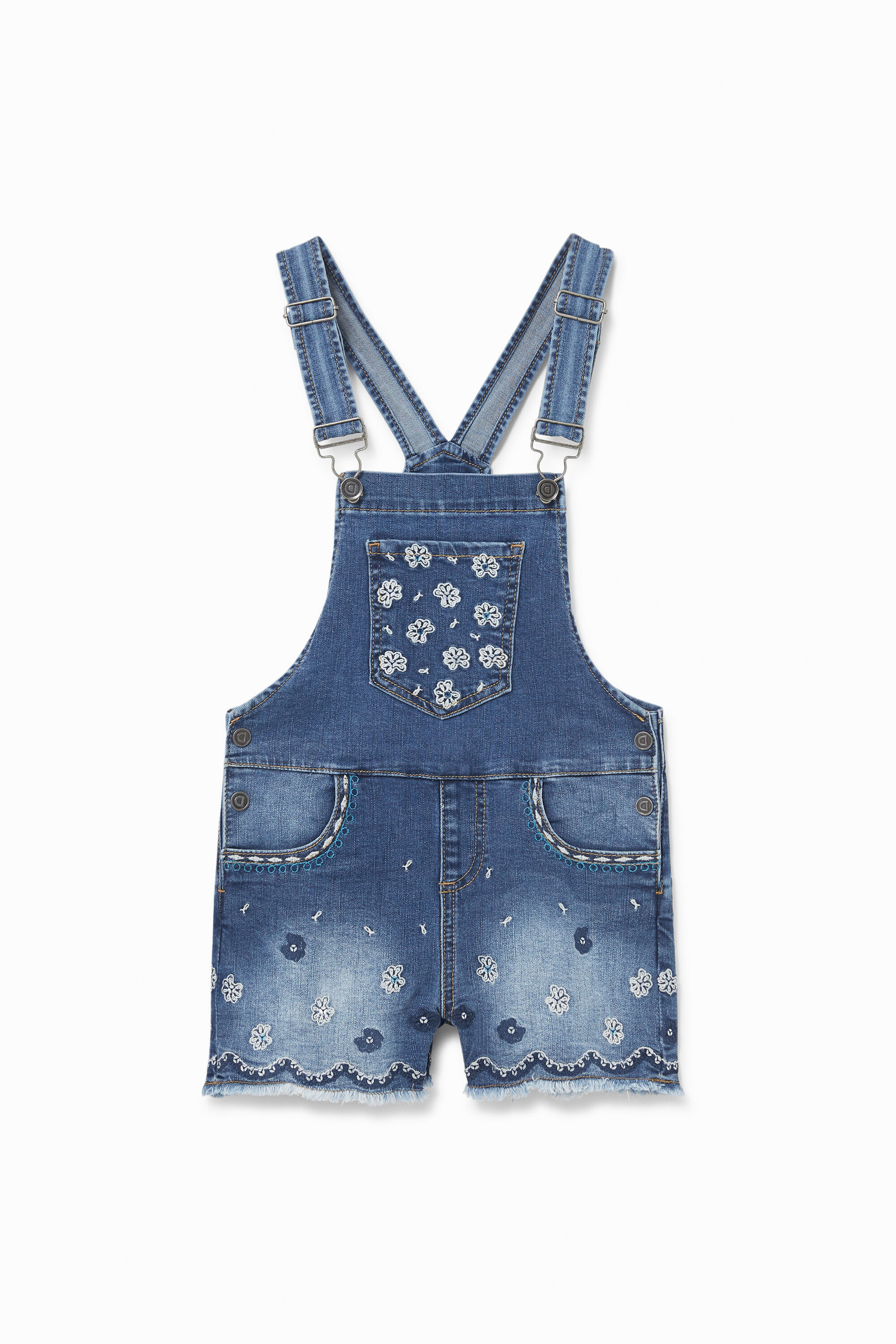 Salopette corta in jeans ricamato