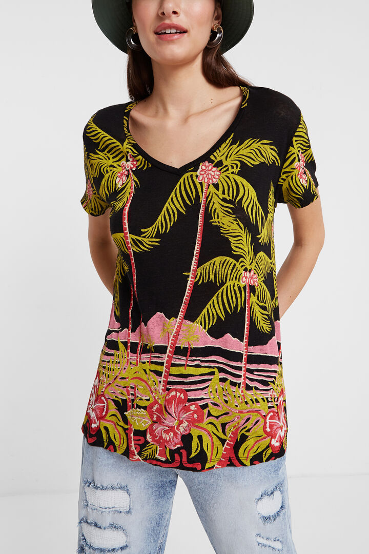 Hawaiian design linen T-shirt | Desigual