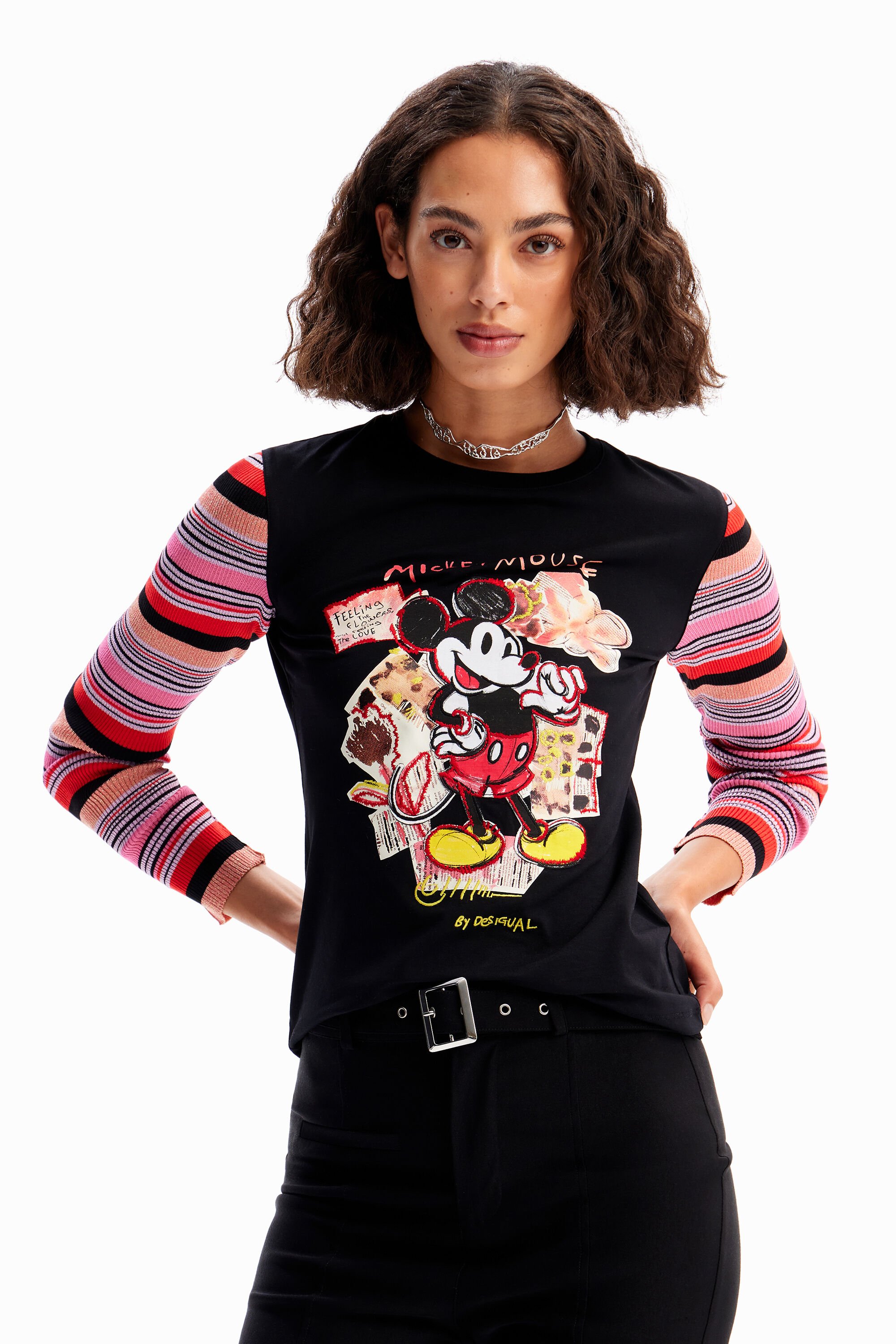 美品Aエィス　レトロミッキー レザーパッチTシャツ　カットソー Mサイズ