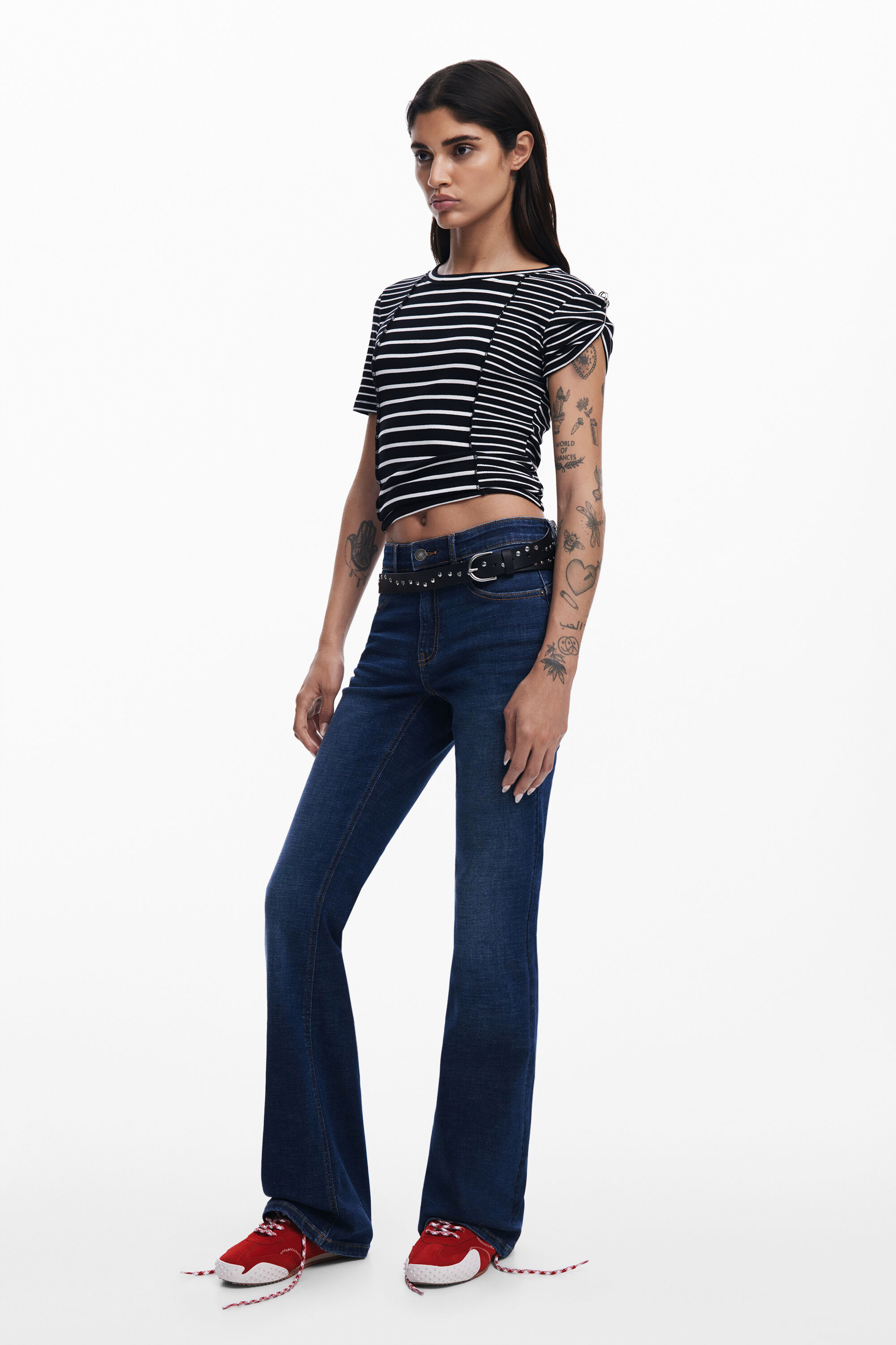 Desigual Stripe Cotton Rib Knit T-shirt In Black
