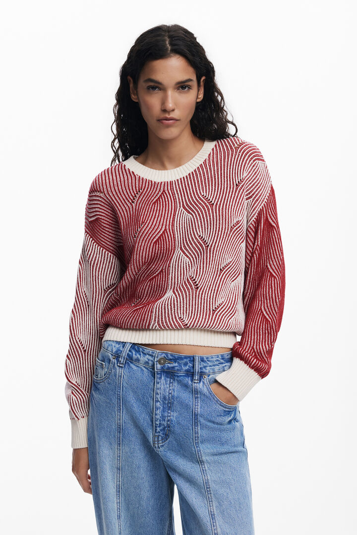 Two-tone knit sweater