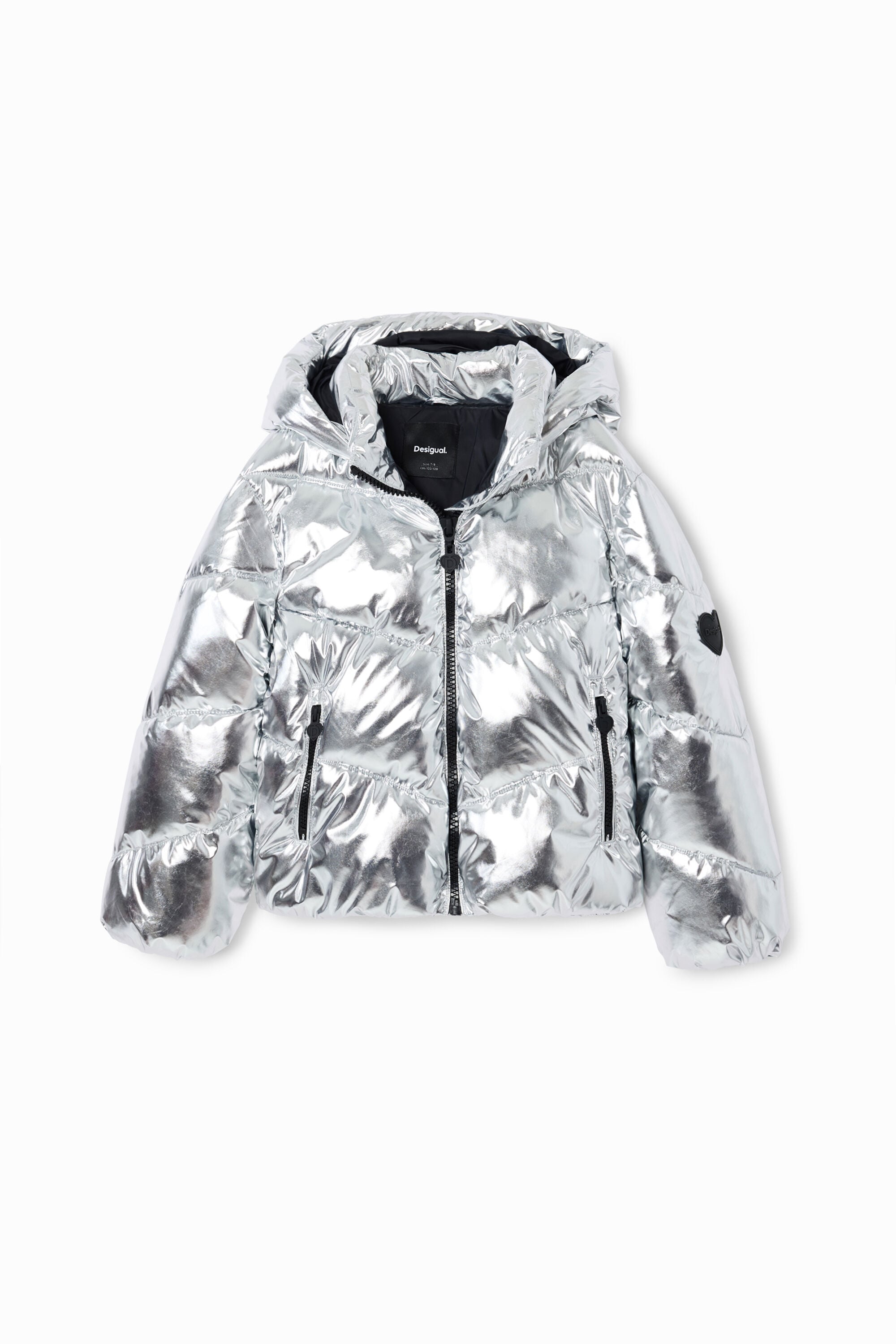Desigual, Metallisierter Steppmantel., Polyester, Schwarz, 13/14