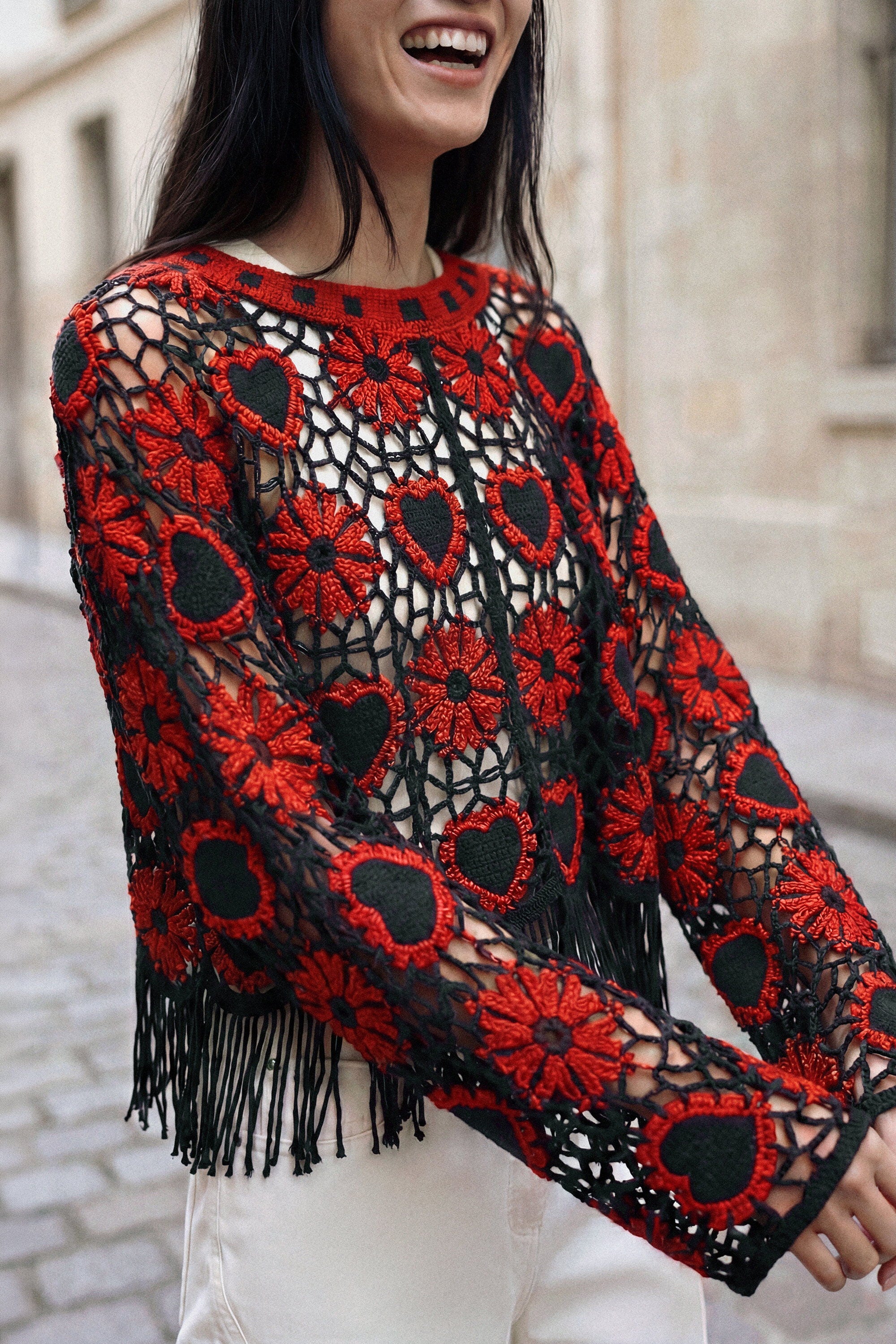 ハート柄かぎ針編みセーター 黒 女性用 I Desigual.com