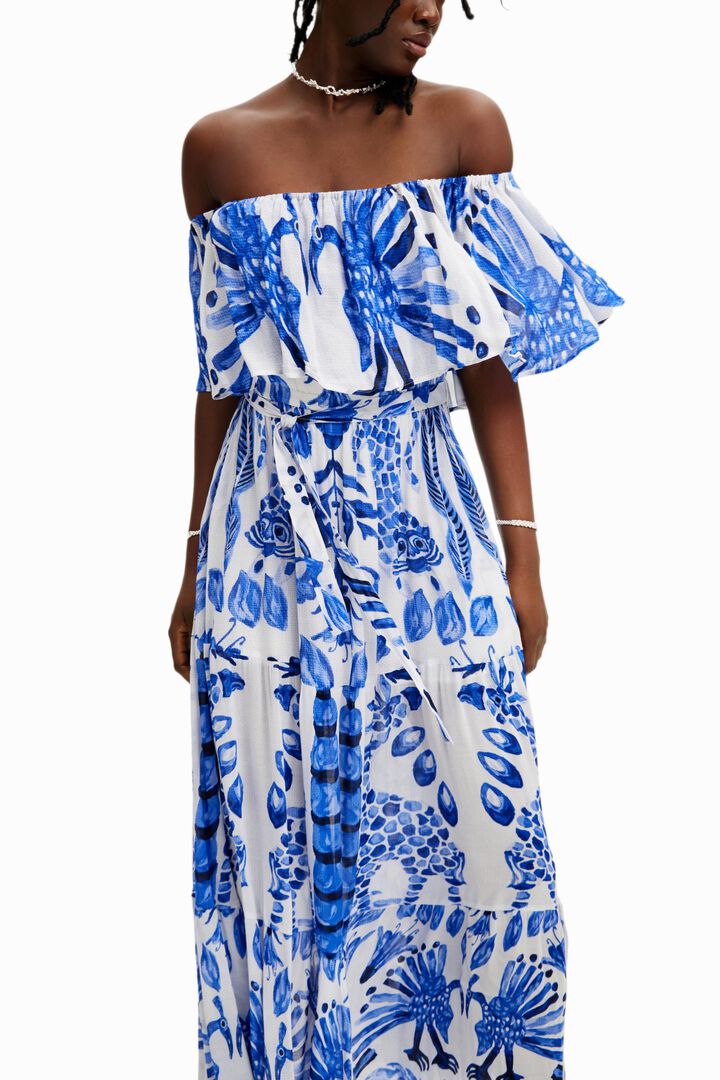 Long dress with ruffle by Stella Jean. | Desigual